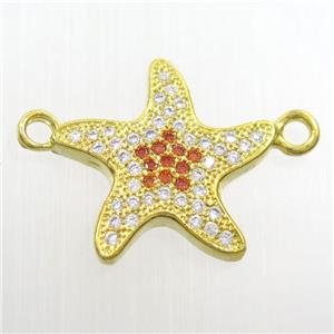 copper starfish pendant paved zircon, gold plated, approx 17mm dia