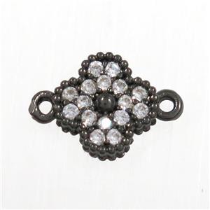 copper clover connector paved zircon, black plated, approx 10mm