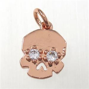 copper skull pendants paved zircon, rose gold, approx 10-12mm