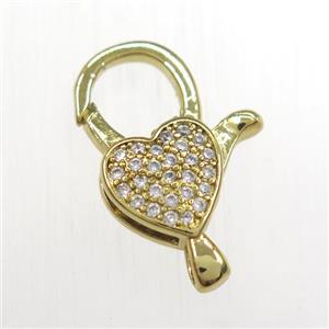 copper Lobster Clasp paved zircon, gold plated, approx 12-20mm