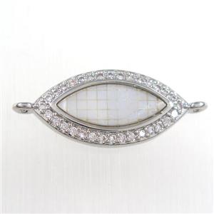 copper eye connector paved zircon, platinum plated, approx 10-20mm