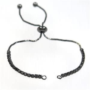 copper bracelet chain paved black zircon, black plated, approx 1mm, 2mm, 22cm length