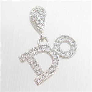 copper pendants paved zircon, platinum plated, approx 9-15mm