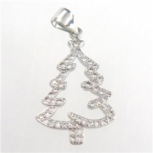 christmas tree, copper pendants paved zircon, platinum plated, approx 15-20mm