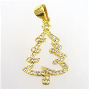 christmas tree, copper pendants paved zircon, gold plated, approx 15-20mm