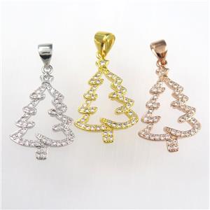 christmas tree, copper pendants paved zircon, mixed color, approx 15-20mm