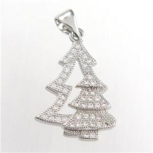 christmas tree, copper pendants paved zircon, platinum plated, approx 14-18mm