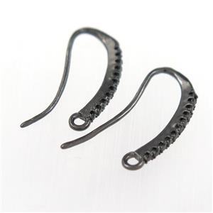 copper earring hook paved zircon, black plated, approx 8-20mm