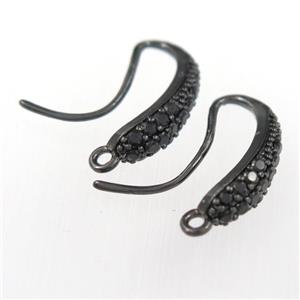 copper earring paved zircon, black plated, approx 10-16mm