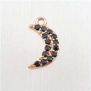 copper moon pendant paved zircon, rose gold, approx 8-12mm