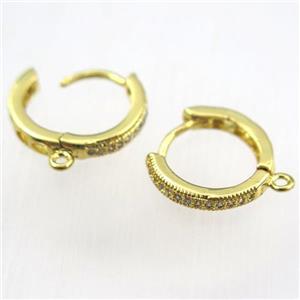 copper earring hoop paved zircon, gold plated, approx 15mm dia