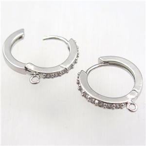 copper earring hoop paved zircon, platinum plated, approx 19mm dia