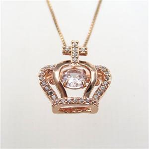 copper necklace with crown pave zircon, rose gold, approx 14-15mm, 0.6mm chain, 40cm length