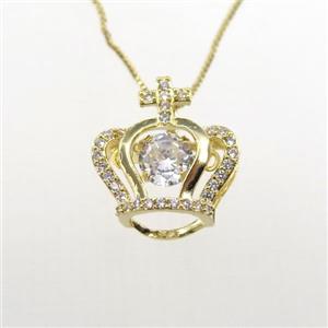 copper necklace with crown pave zircon, gold plated, approx 14-15mm, 0.6mm chain, 40cm length