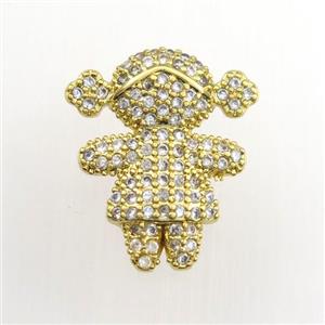 copper girls pendant paved zircon, gold plated, approx 14-16mm