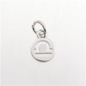 copper circle pendant, zodiac libra, platinum plated, approx 7mm dia