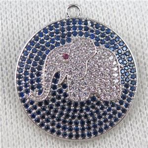 copper pendant paved zircon, elephant, platinum plated, approx 30mm dia