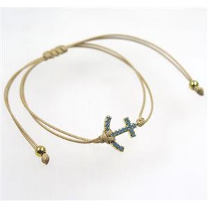 handmade bracelet with anchor pave zircon, nylon wire, approx 50-60mm dia
