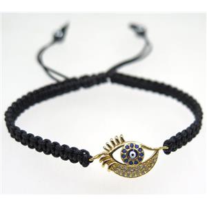 handmade bracelet with Evil eye pave zircon, nylon wire, approx 50-60mm dia