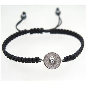 handmade bracelet with Evil eye pave zircon, nylon wire, approx 50-60mm dia