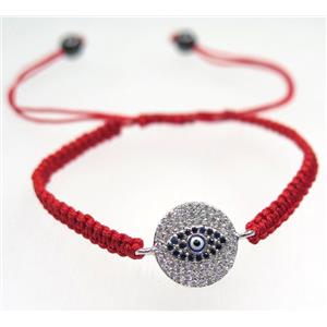 handmade bracelet with Evil eye pave zircon, nylon wire, approx 50-60mm dia