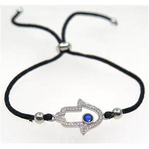 handmade bracelet with HamsaHand pave zircon, nylon wire, approx 50-60mm dia