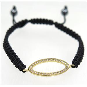 handmade bracelet with oval pave zircon, nylon wire, approx 50-60mm dia