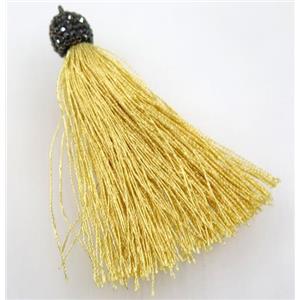 yellow nylon tassel pave rhinestone, approx 12mm, 80mm length