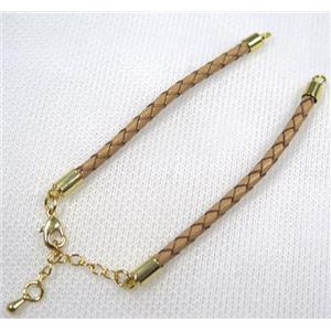brown PU leather bracelet chain, approx 3mm