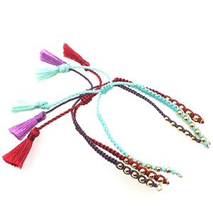 nylon wire bracelet chain with tassel, mixed color, approx 5mm, 15cm length