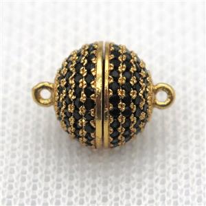 copper magnetic clasp pave zircon, round, gold plated, approx 12mm dia