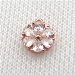 copper flower pendant paved zircon, rose gold, approx 10mm dia