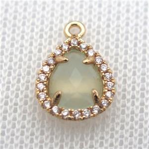 copper teardrop pendant pave zircon with crystal glass, gold plated, approx 10-12mm