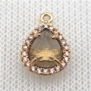 copper teardrop pendant pave zircon with crystal glass, gold plated, approx 10-12mm