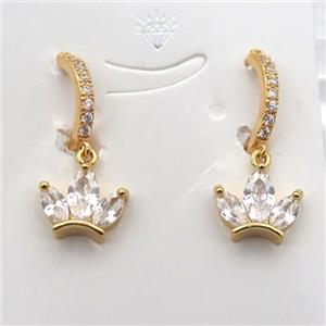 copper crown Hoop Earrings pave zircon, gold plated, approx 10-11mm
