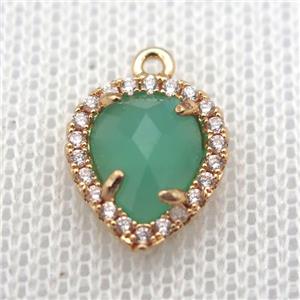 copper teardrop pendant pave zircon with green crystal glass, gold plated, approx 11-14mm