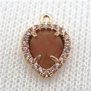 copper teardrop pendant pave zircon with crystal glass, gold plated, approx 11-14mm