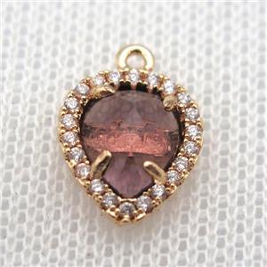 copper teardrop pendant pave zircon with crystal glass, gold plated, approx 11-14mm