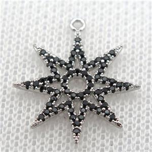 copper star pendant paved zircon, platinum plated, approx 20mm dia