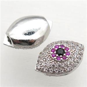 copper eye beads paved zircon, platinum plated, approx 14-20mm