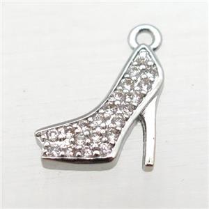 copper pendant pave zircon, high-heel shoes, platinum plated, approx 10-12mm