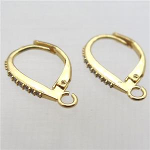 copper leaveback earring paved zircon, gold plated, approx 12-14mm