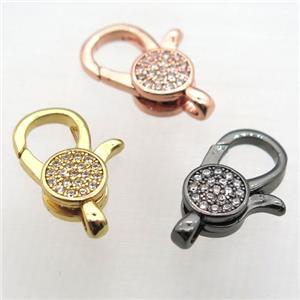 copper Lobster Clasp pave zircon, mix color, approx 10-18mm