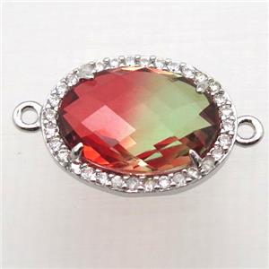 Crystal Glass oval connector with zircon, copper, platinum plated, approx 13-18mm