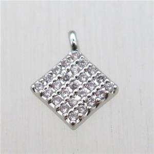 copper square pendant pave zircon, platinum plated, approx 6x6mm