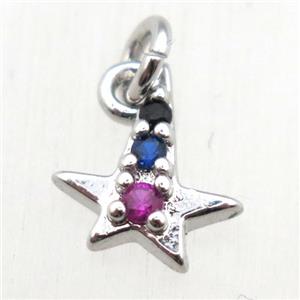 copper star pendant pave zircon, platinum plated, approx 8-10mm