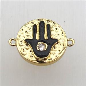 copper hamsahand connector pave zircon, gold plated, approx 15mm dia