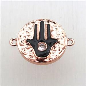 copper hamsahand connector pave zircon, gold plated, approx 15mm dia