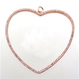 copper heart pendant pave zircon, rose gold, approx 48mm