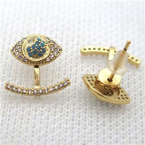 copper earring studs pave zircon, eye, gold plated, approx 6-11-14mm